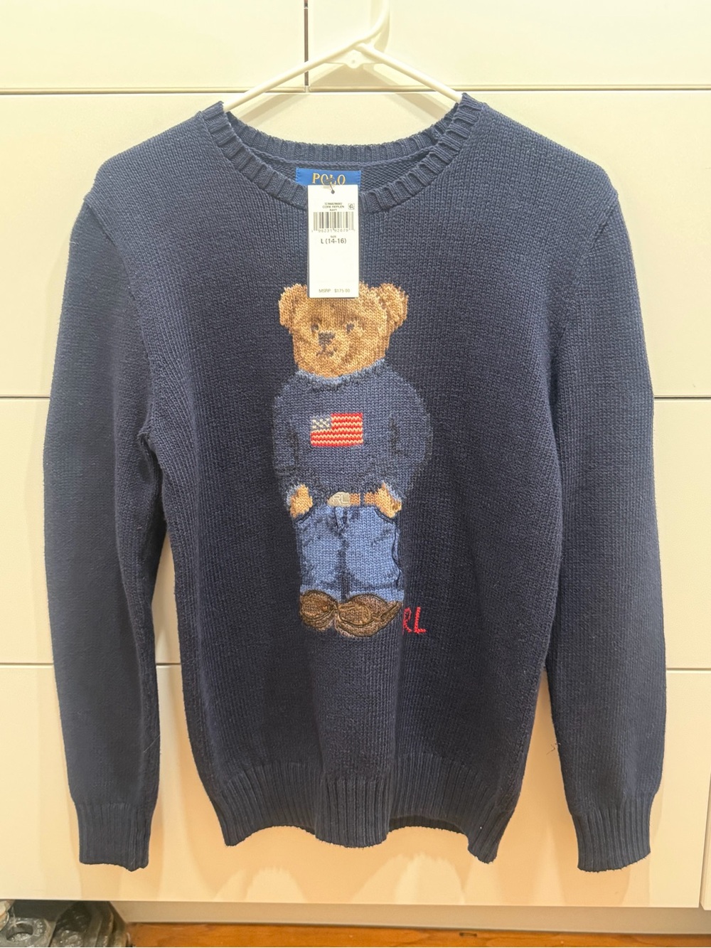 Polo by Ralph Lauren Navy Bear Intarsia Crewneck Sweater with Red RL Detail - Picture 3 of 5